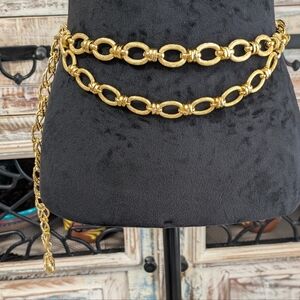 Chunky Swag Textured Double Chain Belt, Gold Tone Vintage, 42" Length